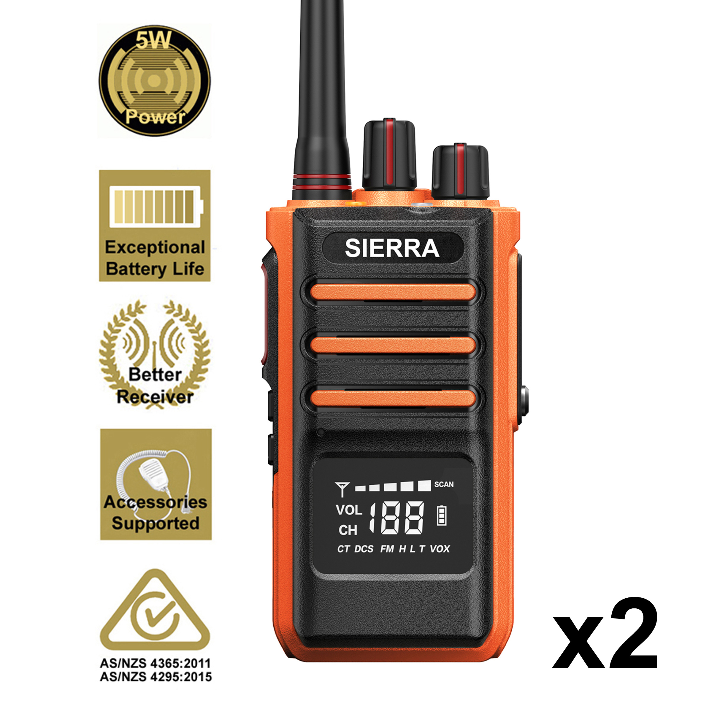Tradies Compact SIERRA BLAZE 5W 80CH UHF CB Handheld Twin Pack - Image 2