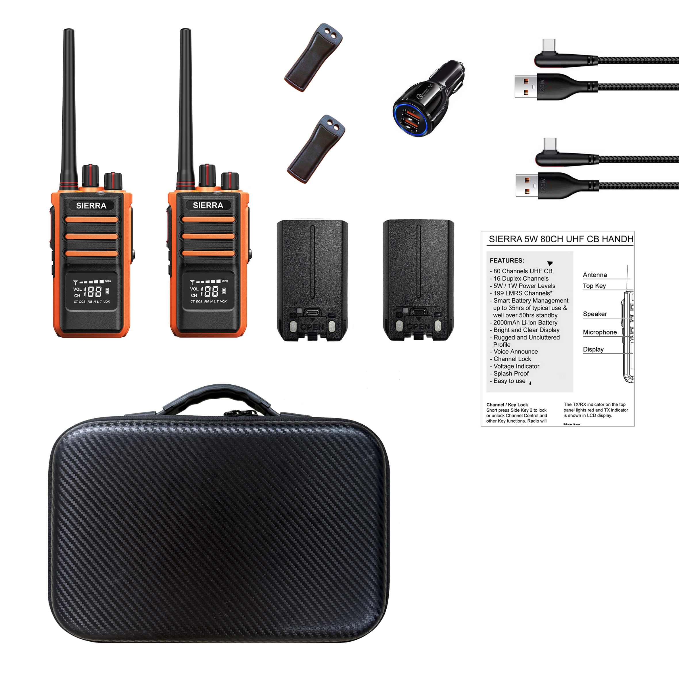 Tradies Compact SIERRA BLAZE 5W 80CH UHF CB Handheld Twin Pack